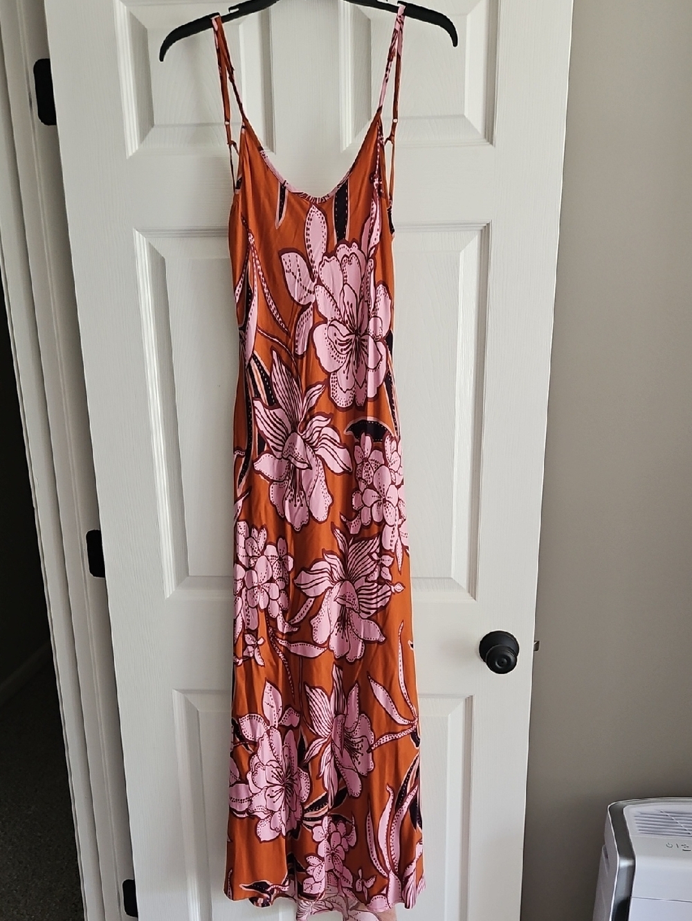 Bila 77 Cindy Adjustable Spaghetti Strap Maxi Dress: Brown/Pink Floral: Medium